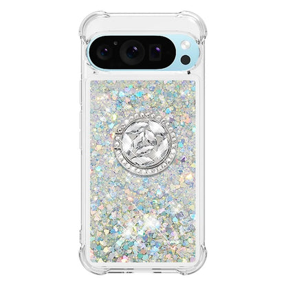 YB Quicksand Series-7 For Google Pixel 9 Pro Case Ring Kickstand Shiny Sequins TPU Cover