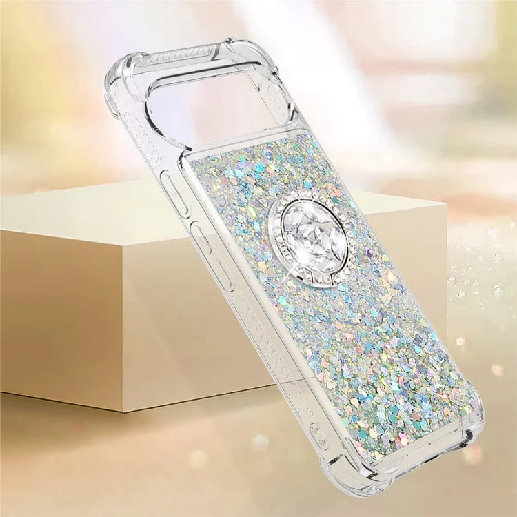 YB Quicksand Series-7 For Google Pixel 9 Pro Case Ring Kickstand Shiny Sequins TPU Cover