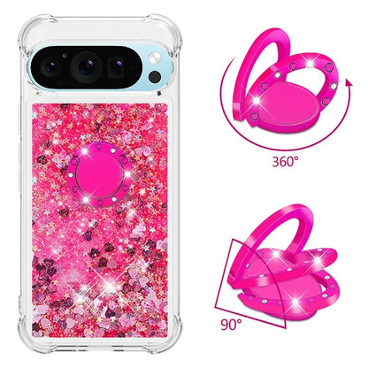 YB Quicksand Series-7 For Google Pixel 9 Pro Case Ring Kickstand Shiny Sequins TPU Cover