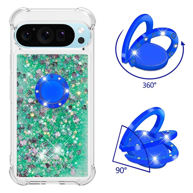 YB Quicksand Series-7 For Google Pixel 9 Pro Case Ring Kickstand Shiny Sequins TPU Cover