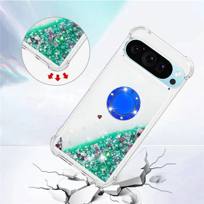 YB Quicksand Series-7 For Google Pixel 9 Pro Case Ring Kickstand Shiny Sequins TPU Cover