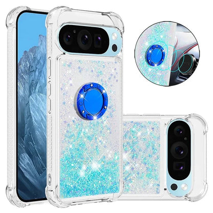YB Quicksand Series-7 For Google Pixel 9 Pro Case Ring Kickstand Shiny Sequins TPU Cover