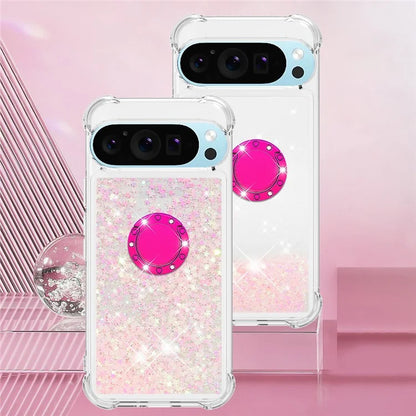YB Quicksand Series-7 For Google Pixel 9 Pro Case Ring Kickstand Shiny Sequins TPU Cover