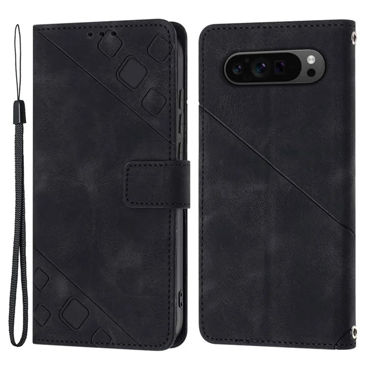 PT005 YB Imprinting Series-6 For Google Pixel 9 Pro Leather Case Wallet Card Slots Phone Cover