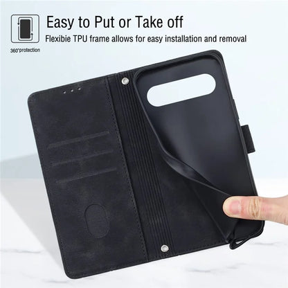 PT005 YB Imprinting Series-6 For Google Pixel 9 Pro Leather Case Wallet Card Slots Phone Cover