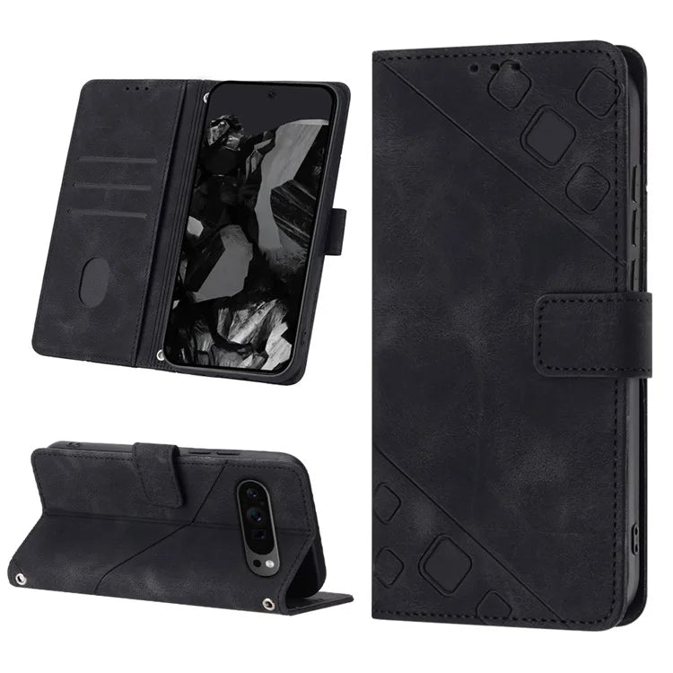 PT005 YB Imprinting Series-6 For Google Pixel 9 Pro Leather Case Wallet Card Slots Phone Cover