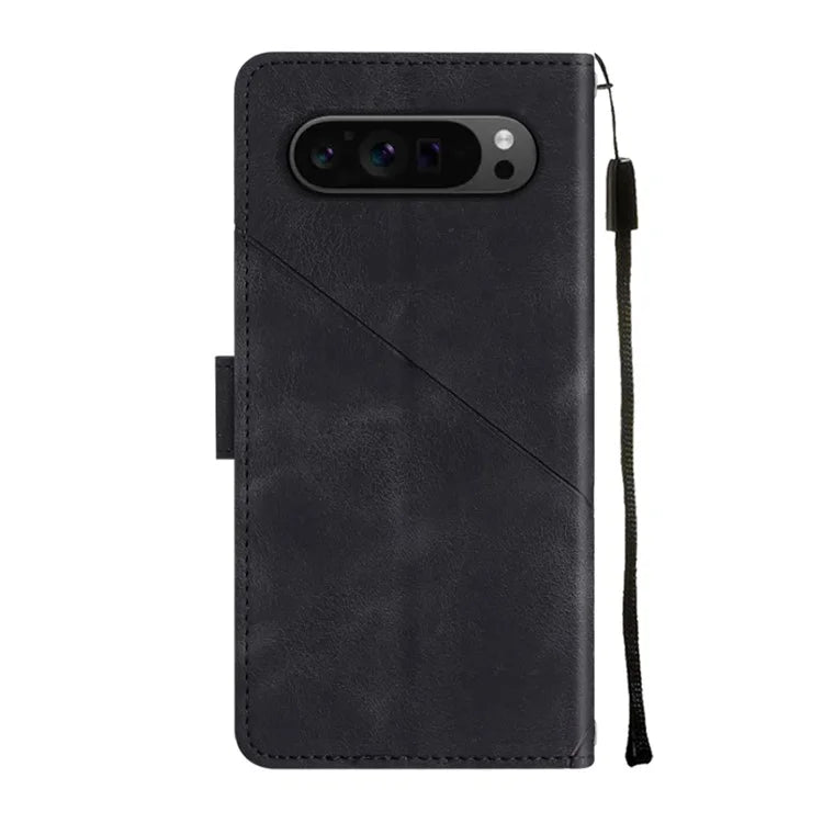 PT005 YB Imprinting Series-6 For Google Pixel 9 Pro Leather Case Wallet Card Slots Phone Cover