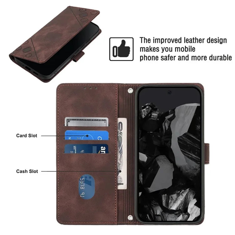 PT005 YB Imprinting Series-6 For Google Pixel 9 Pro Leather Case Wallet Card Slots Phone Cover