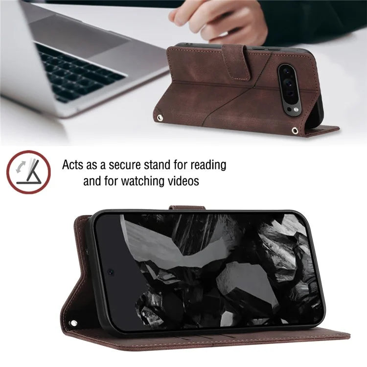 PT005 YB Imprinting Series-6 For Google Pixel 9 Pro Leather Case Wallet Card Slots Phone Cover