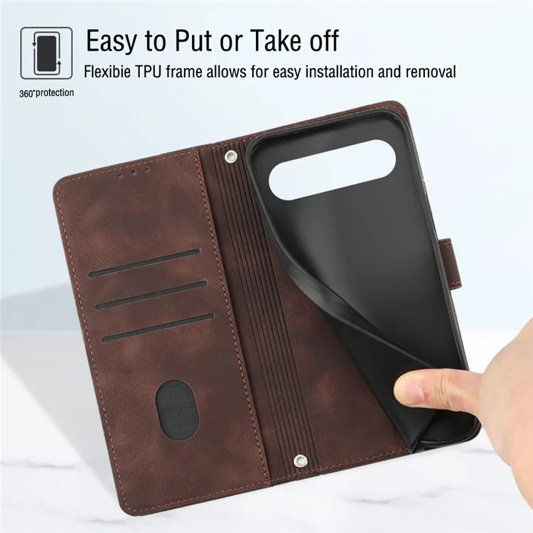 PT005 YB Imprinting Series-6 For Google Pixel 9 Pro Leather Case Wallet Card Slots Phone Cover