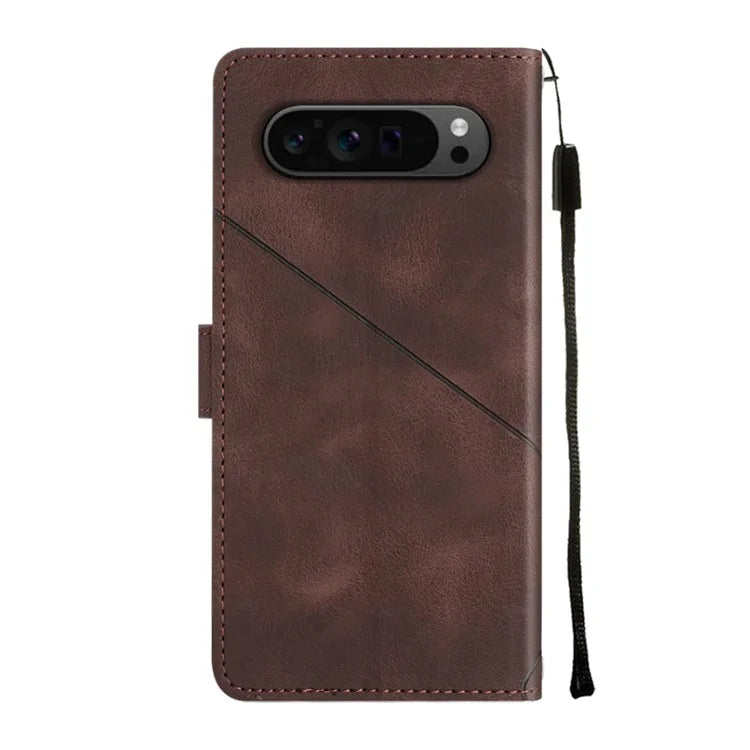 PT005 YB Imprinting Series-6 For Google Pixel 9 Pro Leather Case Wallet Card Slots Phone Cover