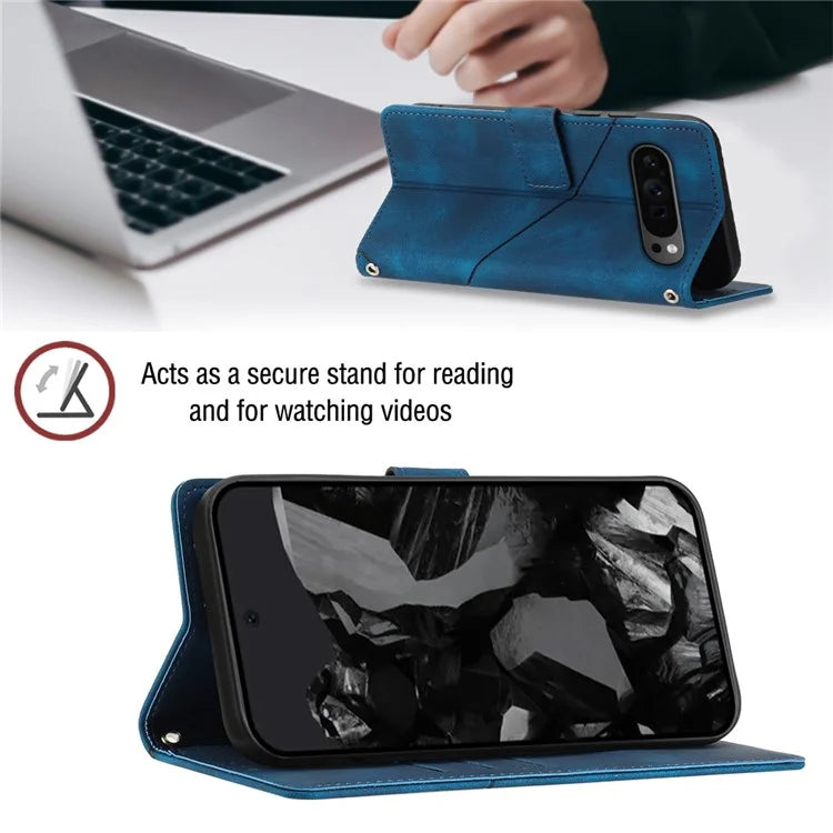 PT005 YB Imprinting Series-6 For Google Pixel 9 Pro Leather Case Wallet Card Slots Phone Cover