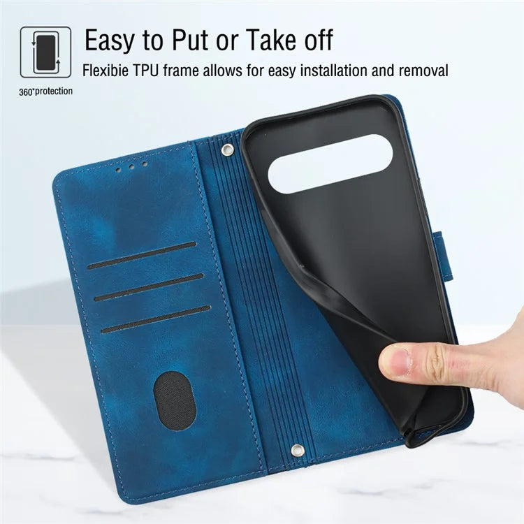 PT005 YB Imprinting Series-6 For Google Pixel 9 Pro Leather Case Wallet Card Slots Phone Cover
