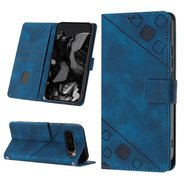 PT005 YB Imprinting Series-6 For Google Pixel 9 Pro Leather Case Wallet Card Slots Phone Cover
