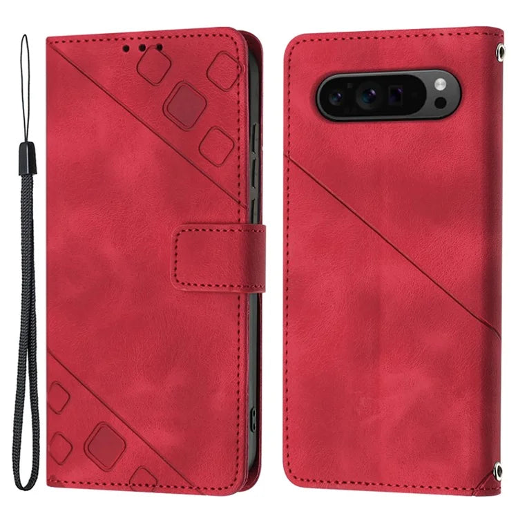 PT005 YB Imprinting Series-6 For Google Pixel 9 Pro Leather Case Wallet Card Slots Phone Cover