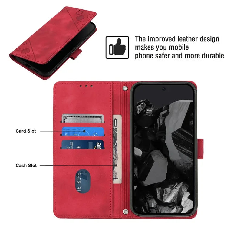 PT005 YB Imprinting Series-6 For Google Pixel 9 Pro Leather Case Wallet Card Slots Phone Cover