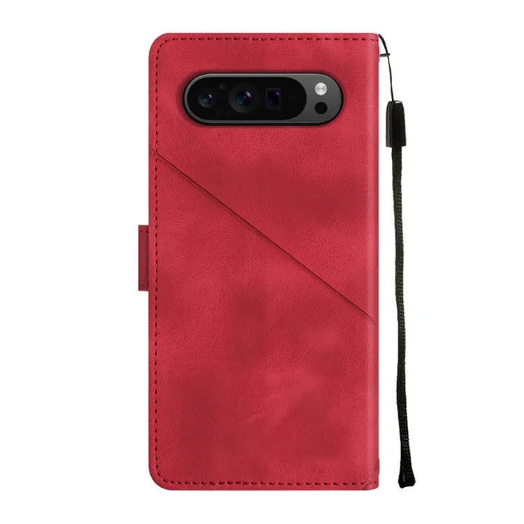 PT005 YB Imprinting Series-6 For Google Pixel 9 Pro Leather Case Wallet Card Slots Phone Cover