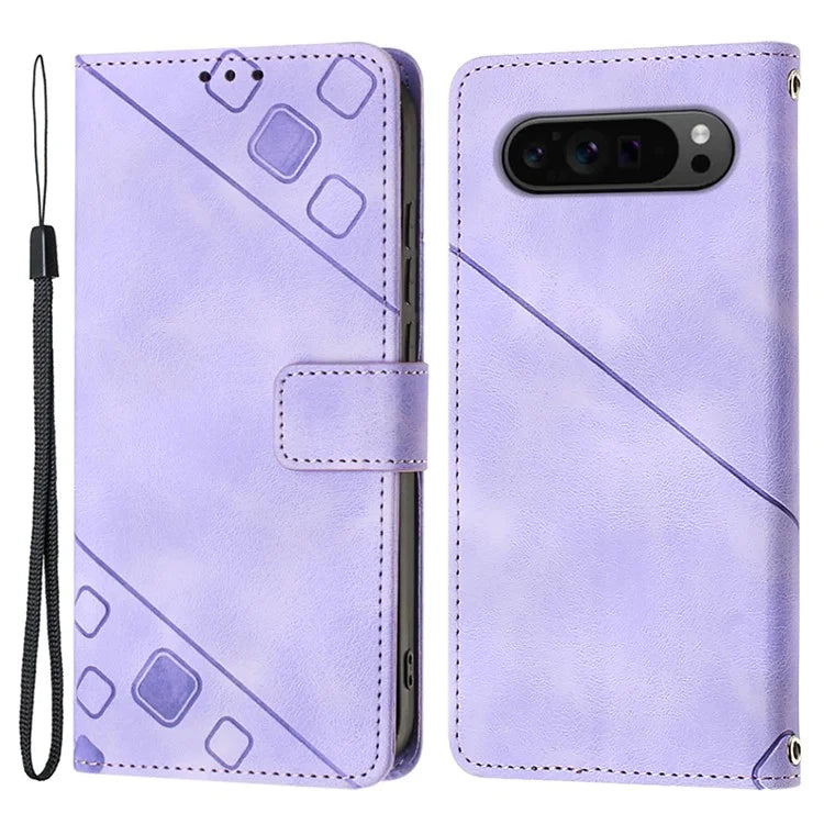 PT005 YB Imprinting Series-6 For Google Pixel 9 Pro Leather Case Wallet Card Slots Phone Cover