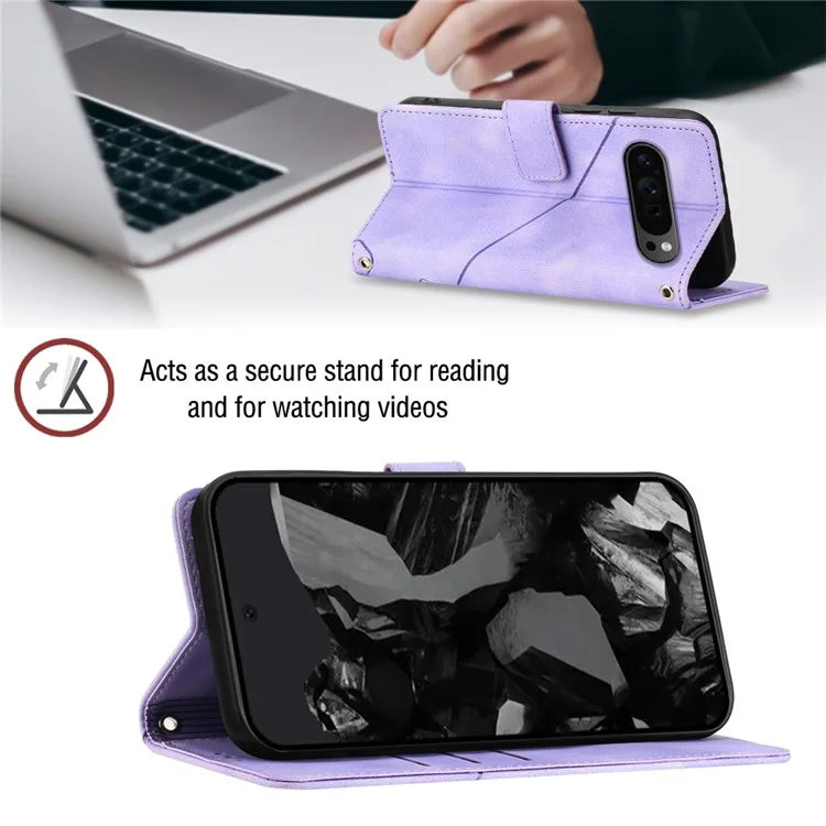 PT005 YB Imprinting Series-6 For Google Pixel 9 Pro Leather Case Wallet Card Slots Phone Cover