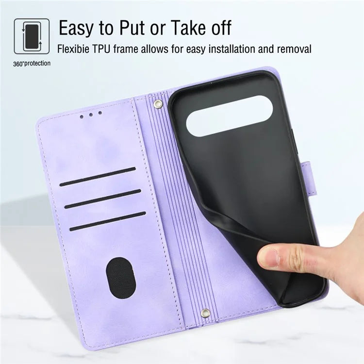 PT005 YB Imprinting Series-6 For Google Pixel 9 Pro Leather Case Wallet Card Slots Phone Cover