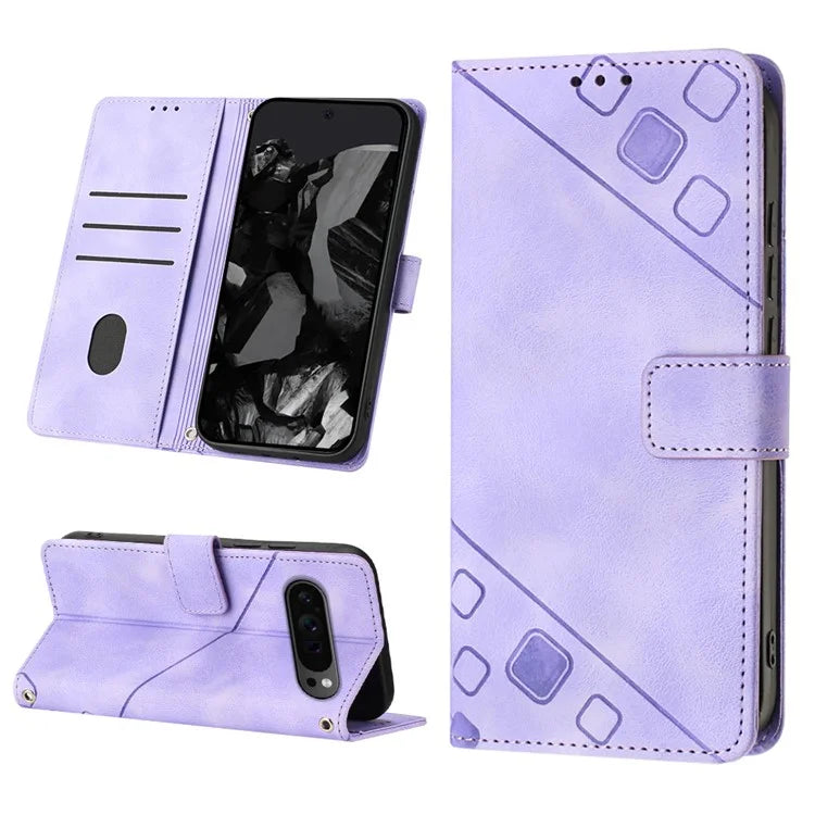 PT005 YB Imprinting Series-6 For Google Pixel 9 Pro Leather Case Wallet Card Slots Phone Cover