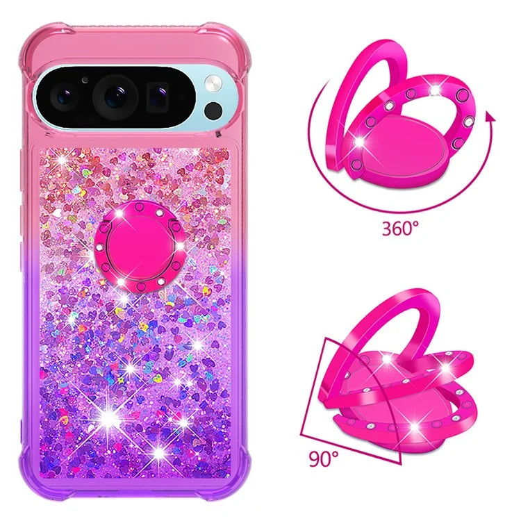 YB Quicksand Series-8 for Google Pixel 9 Kickstand Case Glitter Liquid Gradient TPU Phone Cover