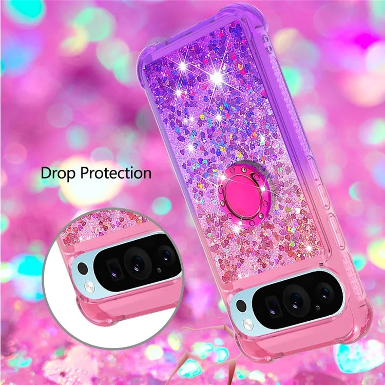 YB Quicksand Series-8 for Google Pixel 9 Kickstand Case Glitter Liquid Gradient TPU Phone Cover