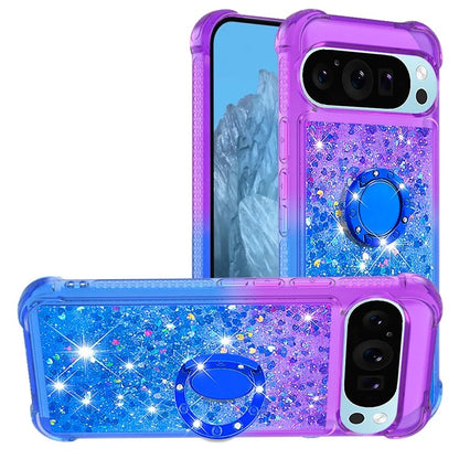 YB Quicksand Series-8 for Google Pixel 9 Kickstand Case Glitter Liquid Gradient TPU Phone Cover