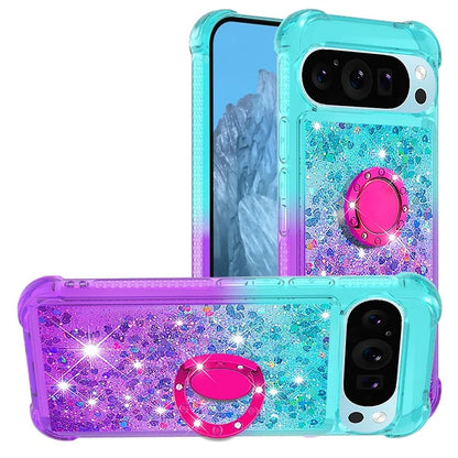 YB Quicksand Series-8 for Google Pixel 9 Kickstand Case Glitter Liquid Gradient TPU Phone Cover