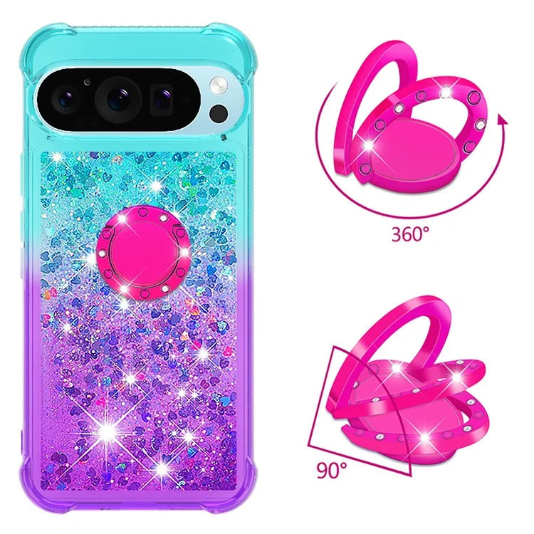 YB Quicksand Series-8 for Google Pixel 9 Kickstand Case Glitter Liquid Gradient TPU Phone Cover