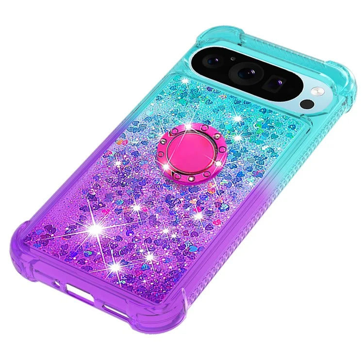 YB Quicksand Series-8 for Google Pixel 9 Kickstand Case Glitter Liquid Gradient TPU Phone Cover