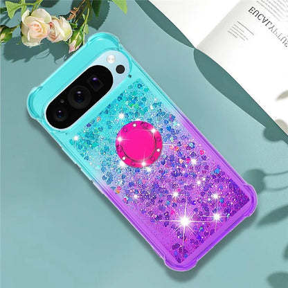 YB Quicksand Series-8 for Google Pixel 9 Kickstand Case Glitter Liquid Gradient TPU Phone Cover