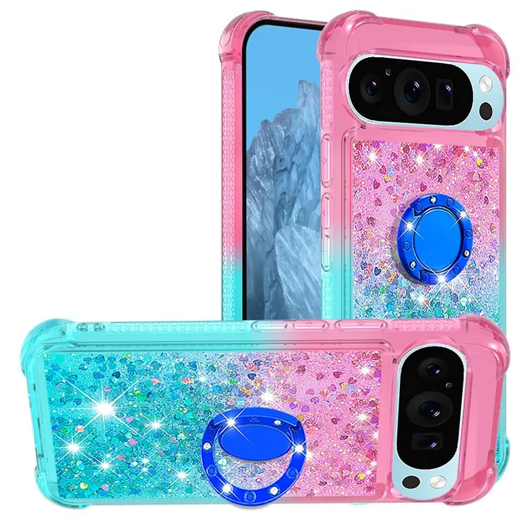 YB Quicksand Series-8 for Google Pixel 9 Kickstand Case Glitter Liquid Gradient TPU Phone Cover
