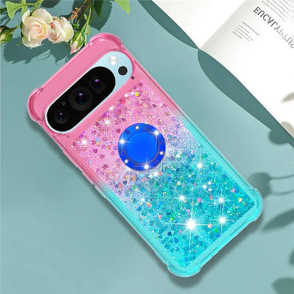 YB Quicksand Series-8 for Google Pixel 9 Kickstand Case Glitter Liquid Gradient TPU Phone Cover