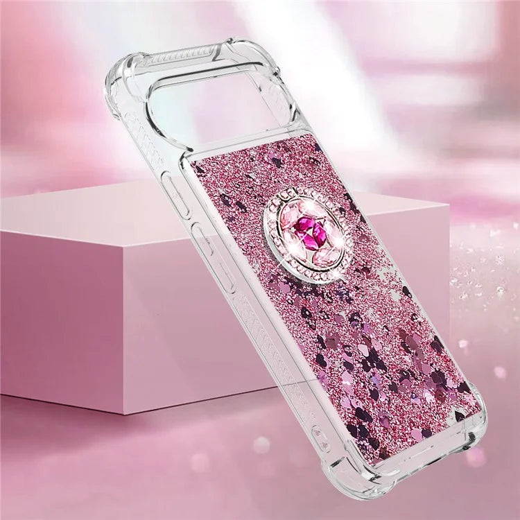 YB Quicksand Series-7 For Google Pixel 9 Case Floating Sequins TPU Cover with Ring Kickstand