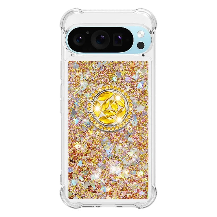 YB Quicksand Series-7 For Google Pixel 9 Case Floating Sequins TPU Cover with Ring Kickstand