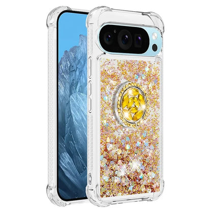 YB Quicksand Series-7 For Google Pixel 9 Case Floating Sequins TPU Cover with Ring Kickstand