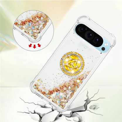 YB Quicksand Series-7 For Google Pixel 9 Case Floating Sequins TPU Cover with Ring Kickstand