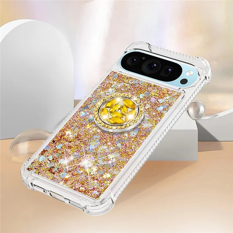 YB Quicksand Series-7 For Google Pixel 9 Case Floating Sequins TPU Cover with Ring Kickstand