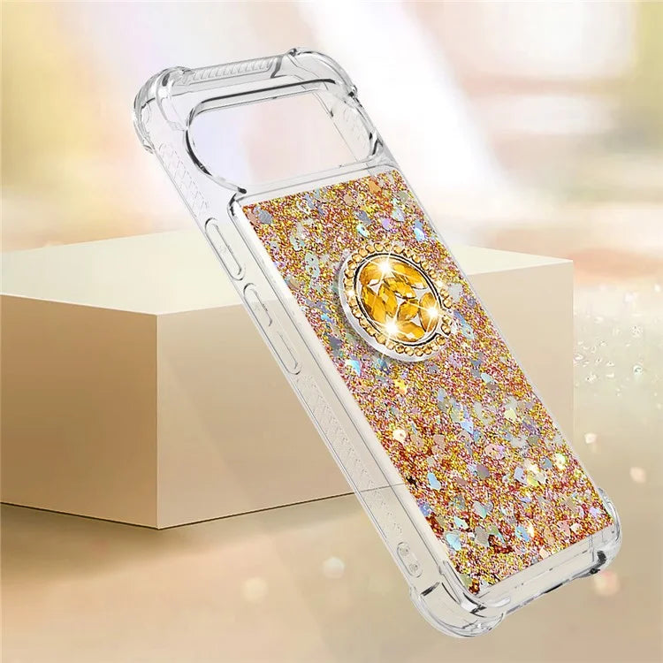YB Quicksand Series-7 For Google Pixel 9 Case Floating Sequins TPU Cover with Ring Kickstand