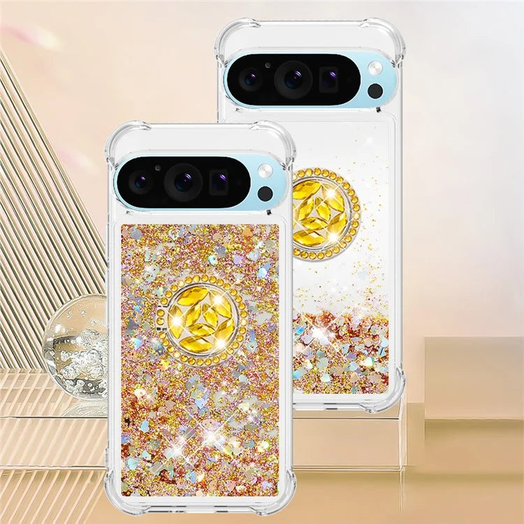 YB Quicksand Series-7 For Google Pixel 9 Case Floating Sequins TPU Cover with Ring Kickstand
