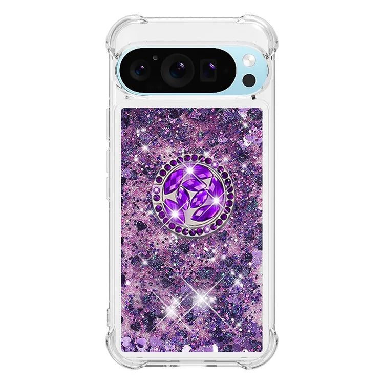 YB Quicksand Series-7 For Google Pixel 9 Case Floating Sequins TPU Cover with Ring Kickstand