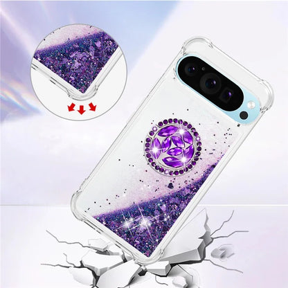 YB Quicksand Series-7 For Google Pixel 9 Case Floating Sequins TPU Cover with Ring Kickstand