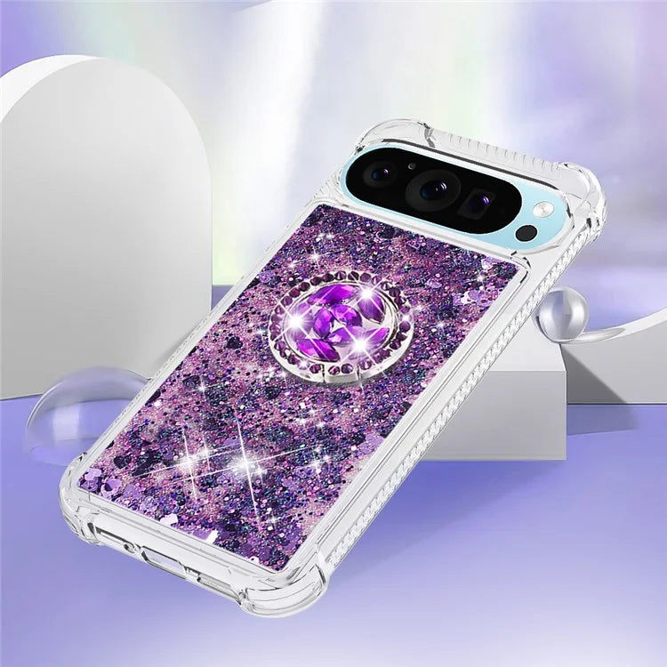 YB Quicksand Series-7 For Google Pixel 9 Case Floating Sequins TPU Cover with Ring Kickstand
