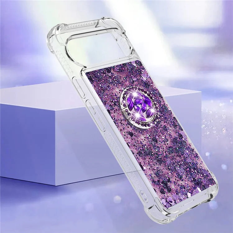 YB Quicksand Series-7 For Google Pixel 9 Case Floating Sequins TPU Cover with Ring Kickstand