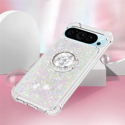 YB Quicksand Series-7 For Google Pixel 9 Case Floating Sequins TPU Cover with Ring Kickstand