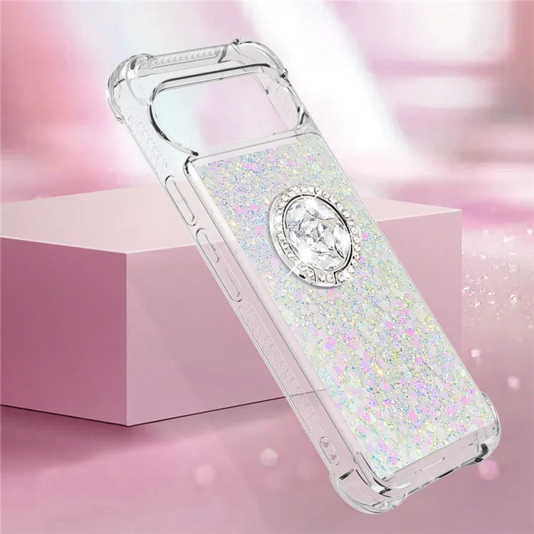 YB Quicksand Series-7 For Google Pixel 9 Case Floating Sequins TPU Cover with Ring Kickstand