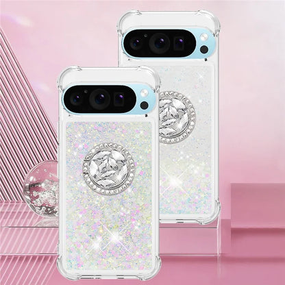 YB Quicksand Series-7 For Google Pixel 9 Case Floating Sequins TPU Cover with Ring Kickstand