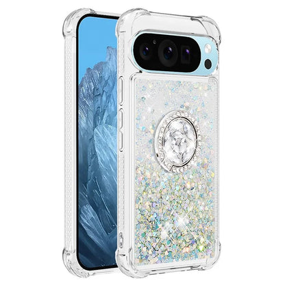 YB Quicksand Series-7 For Google Pixel 9 Case Floating Sequins TPU Cover with Ring Kickstand