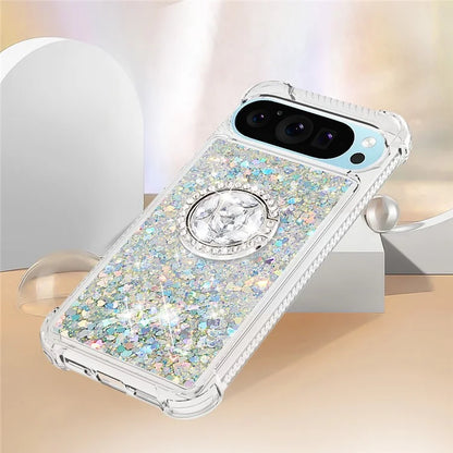 YB Quicksand Series-7 For Google Pixel 9 Case Floating Sequins TPU Cover with Ring Kickstand